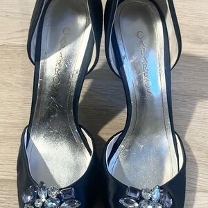 Caparros Navy Blue Heels with Crystal Embellishments